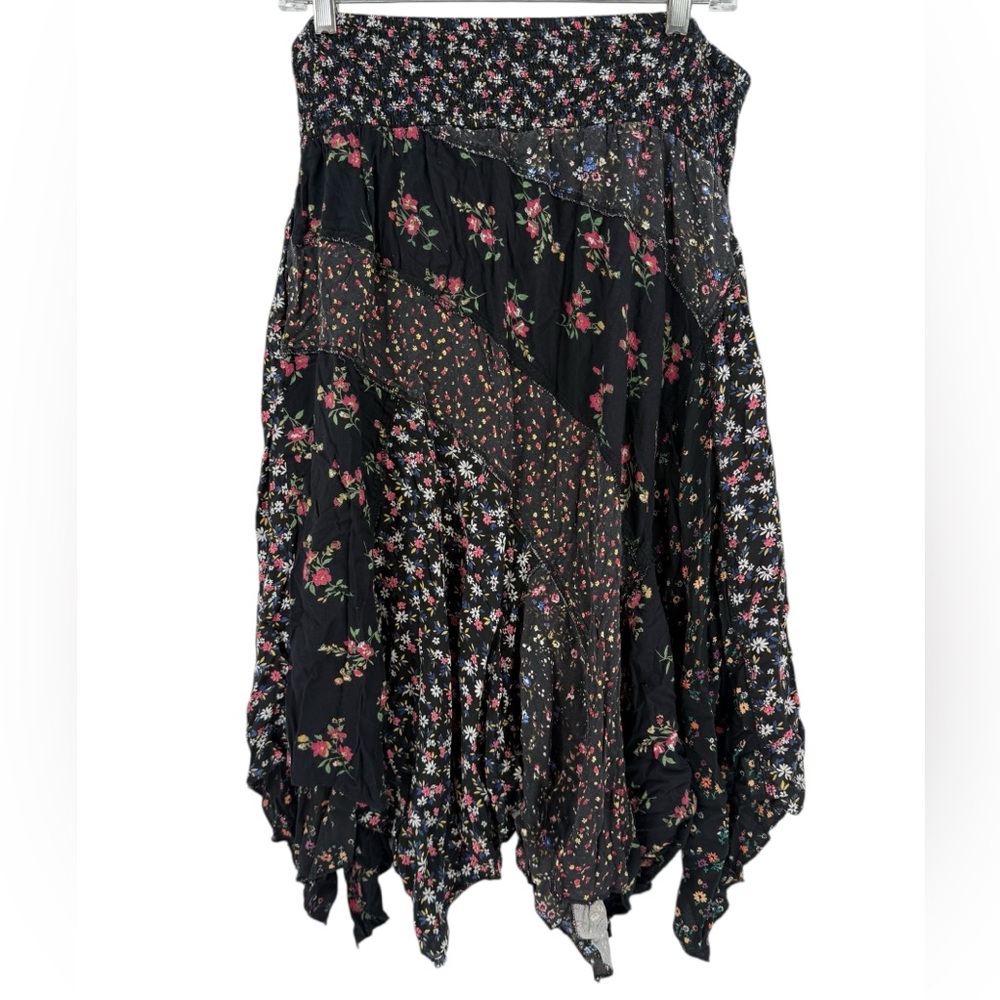 Boho Patchwork Floral Handkerchief Hem Maxi Black Cottagecore Fairy Grunge - Picture 10 of 12